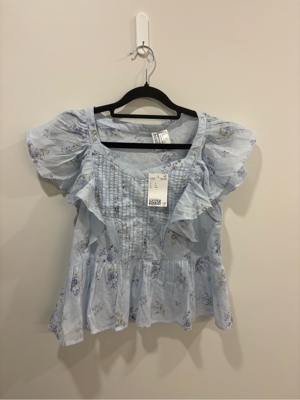 Light Blue Floral Ruffle Peplum Top
